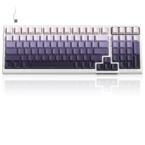 Image of MageGee SKY98 Mechanical Gaming Keyboard, 96% Hot Swappable Wired Custom Creamy Keyboards w / 5-Layer Sound Dampening, RGB Backlit, Side Printed Keycaps for Win /Mac (White & Purple, Purple Bird Switch)