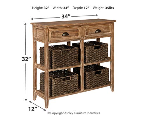 Signature Design By Ashley Oslember Modern Farmhouse Accent Console Table With 4 Removable Baskets, Brown #TOP2