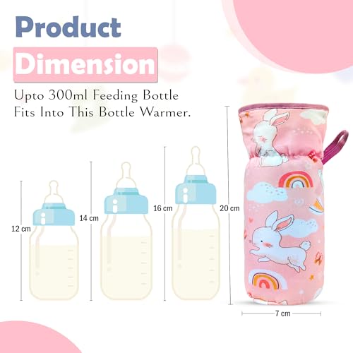 Image of GLUN Printed Baby Feeding Bottle Pouch with Lanyard Pack of 2, Cushioned Cotton Pouch, Keep Warm Baby Drinks, Glass, Plastic Insulator Bottle Protector