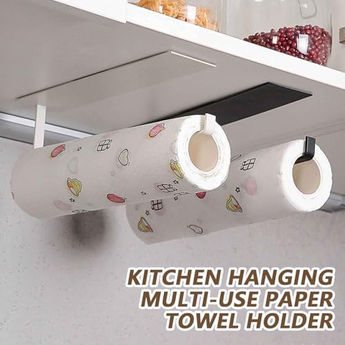 Paper Towel Holder Under Cabinet, Self-Adhesive or Drilling, Kitchen Roll Holder Wall Mounted, Wall Mounted Paper Towel Rack for Kitchen Bathroom (White) - Image 3