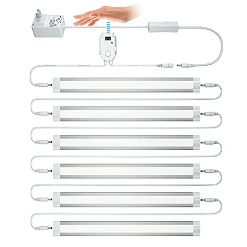 LAMPAOUS LED Dimmable Under Cabinet Lighting Kit, Hand Wave Activated - Touchless Dimming Control, Natural White 4500 K 6X 12" Panel (Natural White)