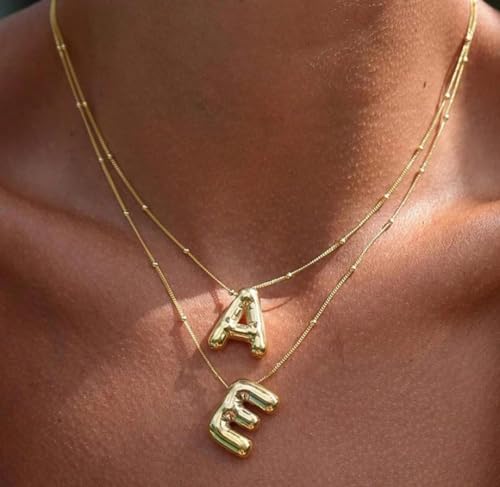 BAYLAY Bubble Letter Necklace Gold - 18K Gold Plated Balloon Letter Necklace R Pendant Bubble Necklace Gold Bubble Letter Necklace for Women