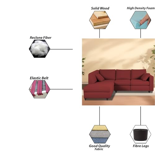 Image of Florian LHS 4 Seater L Shape Sofa Set for Living Room (Maroon Fabric) Premium Fabric Sofa