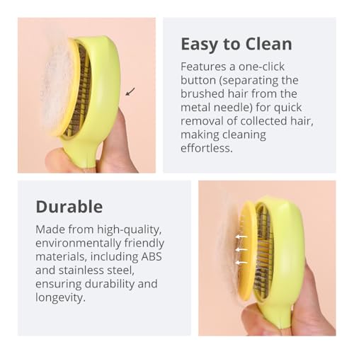 Image of Cat Brush Dog Brush with Release Button for Shedding (fluorescent yellow color)
