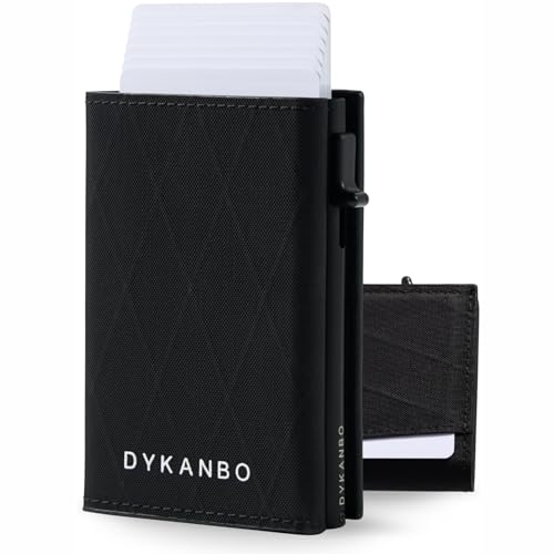 Creditcardhouder voor heren, klein, pop-up RFID/NFC aluminium en stof Rhombex, kleine herenportemonnee met ID-venster, contacttas, geschenkdoos, 98 x 65 x 18 mm, tot 11 kaarten en bankbiljetten