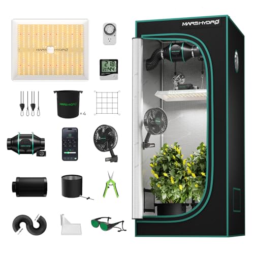MARS HYDRO 3x3 Grow Tent Kit Complete System,150W TS1000 LED Programmable&Dimmable Grow Light, 32'x32'x63' 1680D High Reflective Mylar Grow System with 4inch Smart WiFi Control Ventilation System