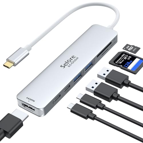 Hub USB-C 7-en-1 avec HDMI 4K, PD 100W, 3.0, Lecteur de Carte SD/TF, Dock Multiport Compatible avec MacBook Pro/Air M1 M2 ChromeBook Pixel iPad Pro Tablette (Silver)