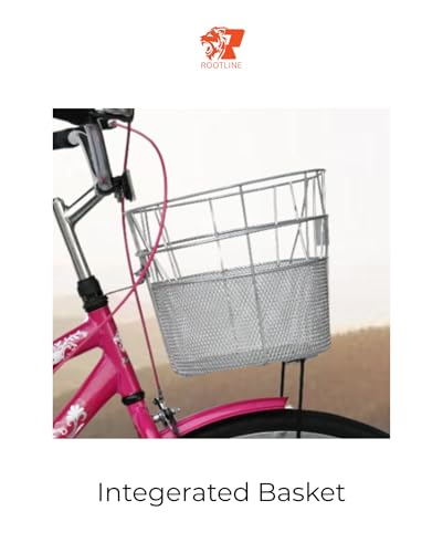 Image of ROOTLINE Alexa Pink 26T Bicycle for Girls /Women with Front Basket and Integrated Carrier | BCP Rim & Handle (26, Pink)