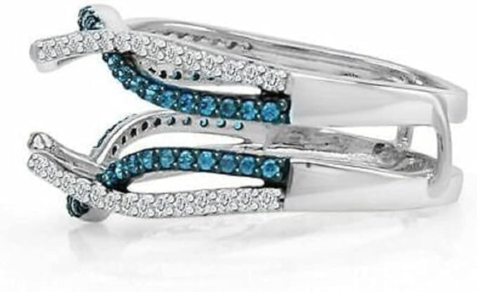 2Ct Round Cut Lab Created London Blue Topaz 14k White Gold Plated 925 Sterling Silver Enhancer Wrap Ring Guard, Engagement Ring, Women's