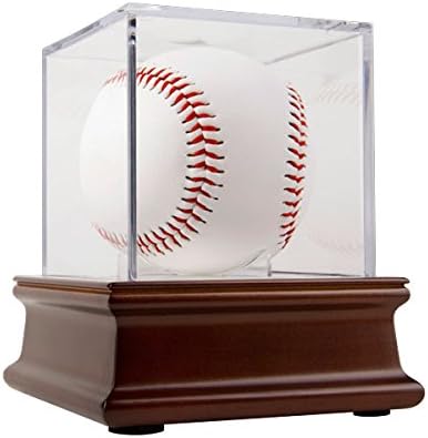 THE ORIGINAL BALLQUBE Grandstand Baseball Display on a Wood Base