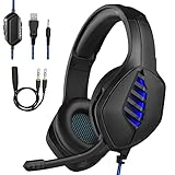 Soporte de compatibilidad: los auriculares gaming con un cable de audio de 3,5 mm son compatibles con PS3, PS4, PS5, PC, Xbox one, Xbox series, computadora portátil, Mac, Switch, tableta, teléfono. La interfaz USB solo funciona para la luz LED.