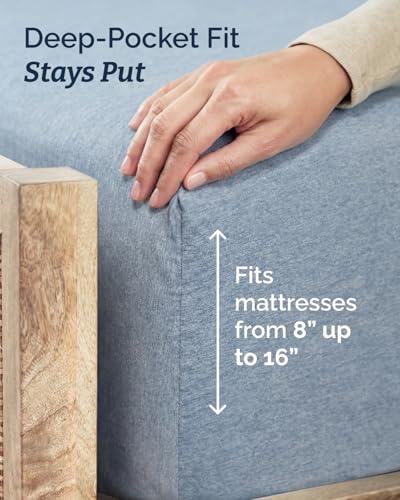 Image of Twin XL 4 Piece Sheet Set - College Dorm Room Essentials - Heathered Blue | Ultra Soft Dorm Bedding Set, 8 inch to 16 inch Inch Deep Pockets, 1 Flat & 1 Fitted Sheet & 2 Pillowcases, Wrinkle & Fade Free