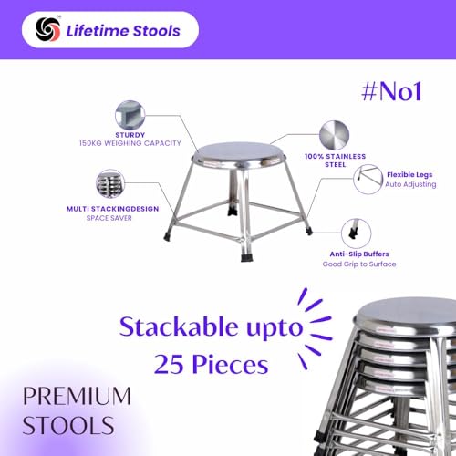 Image of 12-Inch Stainless Steel Round Stool - Home, Doctor, Medical, Salon, Warehouse, Garage, Multipurpose (Pack of 1)
