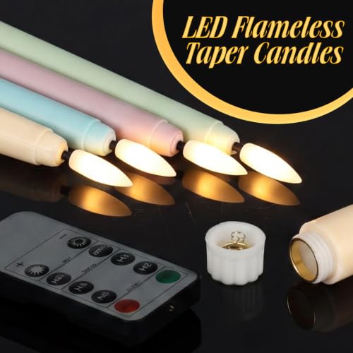 Image of Rossesay 16 Pcs Macaron Flameless Taper Candles Battery Operated Candles with Remote Timer 8.5 inch 9.6 inch 10.8 inch 12.8 inch Multiple Sizes LED Flickering Candlestick for Wedding Party Centerpieces Decor