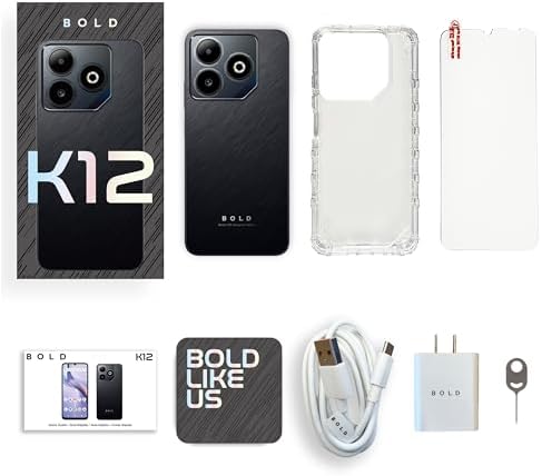 Bold K12 | 2025 | Unlocked | 6.8” HD+ 120Hz Infinity Display | 50MP Main + 8MP Selfie Cameras | 128GB Internal Storage | US Version | US Warranty | Black Blue — view 6