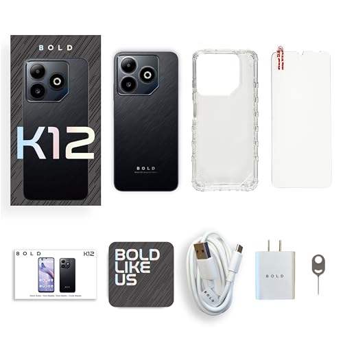 Bold K12 | 2025 | Unlocked | 6.8&rdquo; HD+ 120Hz Infinity Display | 50MP Main + 8MP Selfie Cameras | 128GB Internal Storage | US Version | US Warranty | Black Blue