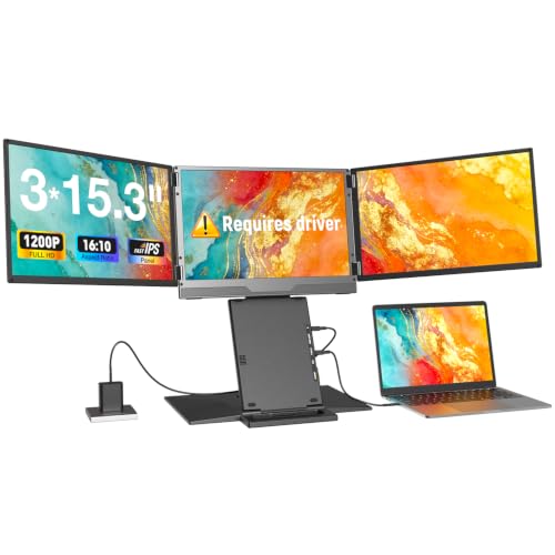 UK BONITOYS Quad Laptop Screen Extender, 15.3" 1200P FHD Quad Monitor, 16:10 Aspect Ratio, 1 Cable for 3 Screens, Driver Required, Compatible with Windows & All Mac (M1-M5 Included)