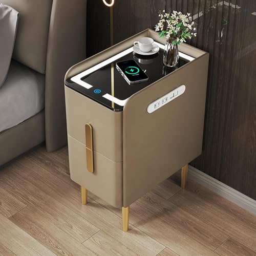 HJYBFA Mesa Auxiliar LED Moderna con cajones, mesita de Noche con Almacenamiento para Dormitorio y Sala de Estar.