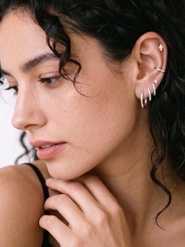 Image of ChicSilver 925 Sterling Silver Huggie Hoop Earrings Small Hoop Earrings for Women Hypoallergenic Silver Huggie Earring Cartilage Earrings for Women (6 /8 /10 /12 /14 /16 /18 /20MM)