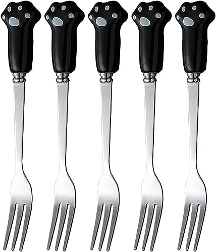 AKOAK 5 Pcs Fruit Fork, Stainless Steel Dessert Fork, Cute Cat Claw Cake Fork for Salads, Desserts, Coffee, Cocktails, Espresso Cutlery, Great kitchen Accessories for Wedding Parties