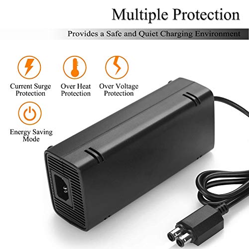 Uowlbear Xbox 360 Slim Power Supply, Ac Adapter Power Brick With Power Cord For Xbox 360 Slim Console 100-240V Auto Voltage Low Noise Version -Built In Silent Fan #TOP5