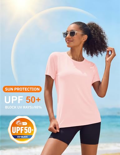 Image of MAGCOMSEN Women's Short Sleeve T-Shirts UPF 50+ Sun Protection Shirts Quick Dry Athletic Running Workout Tops Rash Guard