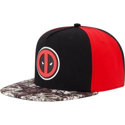 Marvel Deadpool Baseball Cap, Adult Adjustable Snapback Hat with Flat Brim for Men and Women, Black, One Size