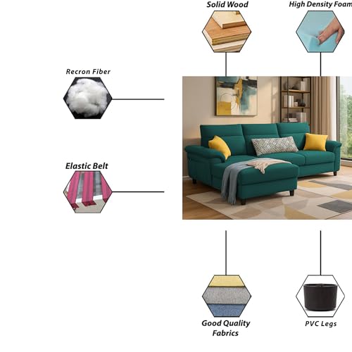 Image of Casaliving Seams LHS 4 Seater L Shape Sofa for Living Room (Pine Fabric) Premium Fabric Sofa
