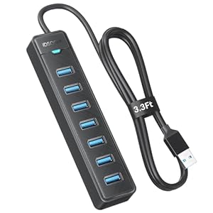 iDsonix 7 Ports USB Hub 3.0 [3.3Ft] USB Expander Hub 5Gbps USB Splitter Multiport Adapter, USB Hub Long Cable for PC, Laptop, Flash Drive, Mobile HDD, Windows/XPS, 1m