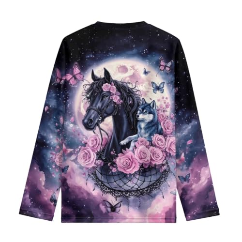 Image of WELLFLYHOM Long Sleeve T-Shirt for Boys Girls 3-16 Years Old Tee Tops Crewneck Pullover Shirts Fall Outfits