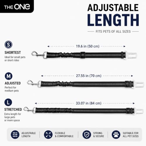 Image of Dog Seat Belts for Cars - Dog Seat Belt Adjustable Elastic Bungee - Strong Durable Dog Car Harness - Car Dog Seat Belt 360 Degree Swivel Attach Won't Twist, Reflective, Easy to Use (BLACK)