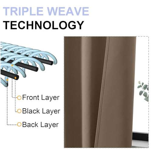 Simplebrand Ava Brown Short 36 Inches Blackout Curtain 2 Panels Set, Half Window Rod Pocket Privacy Curtain Tiers for Kitchen, Curtains Blackout for Bathroom Shades, W40 x L36 Inch, Brown
