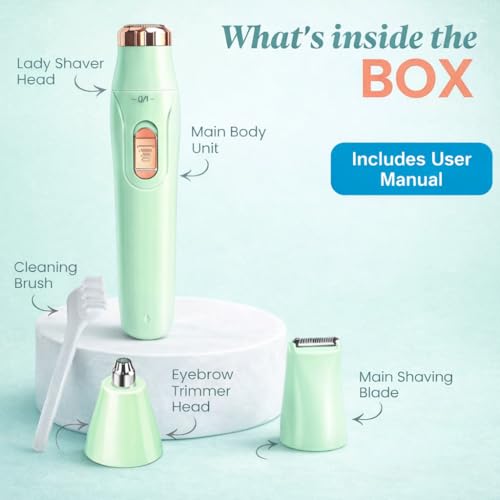 Image of 6-in-1 Women's Trimmer for Bikini, Face & Body Hair Removal - USB Rechargeable, Waterproof, 90 Min Runtime, Painless Facial & Body Hair Remover for Underarms, Upper Lip & Sensitive Areas (Mint Green)