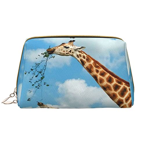 Trousse de maquillage girafe en cuir PU blanc grand format One Size pour vanity rigide et voyage