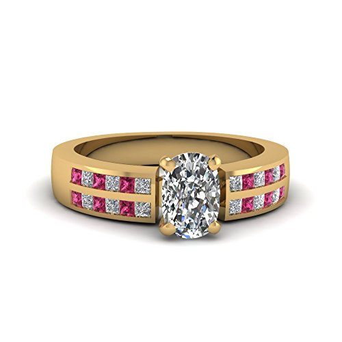 Bague en diamant de fiançailles coussin plaqué or jaune taille 47-70