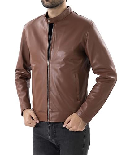 Image of Jild Classical Single Piece Lambskin Leather Jacket Men - Everyday Wear Snap Tab Collar Men's Motorcycle Leather Jacket