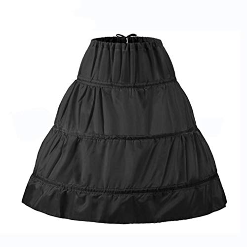 Fleymu Noir Jupon Robe de Mariage Fille en Tulle avec Jupe de Couches Cerceau sous-Jupe Noir Crinoline Mi-Longue de Bal Vintage Net Demi-Slips Demoiselles Fille d'honneur Costume Fête de Mariage Cover