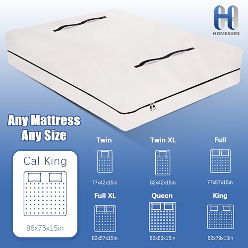 Mattress Bags for Moving and Storage with 8 Handles - Mattress Cover for Moving - Heavy Duty, Strong Zipper Closure, Moving Supplies & Moving Bag - Semi-Transparent, Cali King