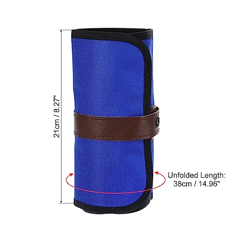Image of PATIKIL Handmade 24 Slots Roll Up Pencil Case, Oxford Cloth Pencil Wrap Pouch Pen Holder Organizer for Artist Drawing Coloring Sketching, Blue