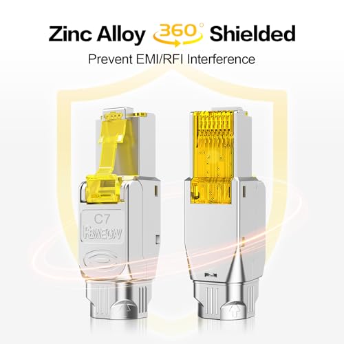 Image of CAT7 Shielded Rj45 Connector Tool-Free 6 Pcs【EC Listed】 Field Termination Plug Gold Plated Modular Plug STP Connector Tool Less for Network Cable(CAT7)