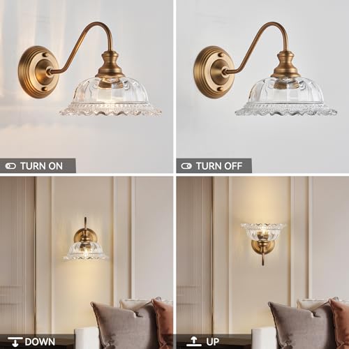 Image of HDDFL Vintage Wall Scone Bedside Wall Lamp Matte Brass Bedside Light Fixtures Antique in Door Lighting Fixture for Living Room Porch Staircase Drawing Room Bedroom