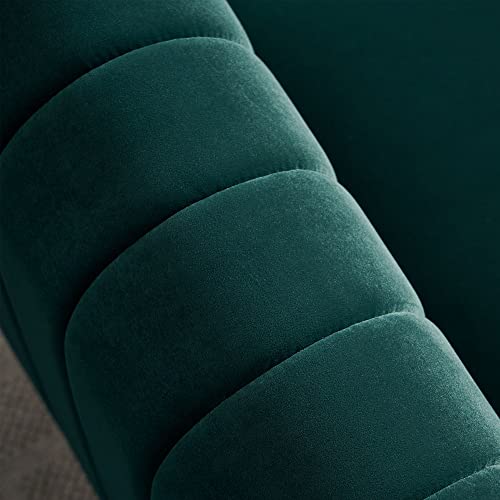 Image of KEIKI 84 inch Velvet Deep Channel Tufted Sofa with Back Cushions and Rolled Arms, Modern Style 3-Seater Couch with Golden Polished Steel Legs, Easy Assembly, for Living Room, Bedroom, Office, Green