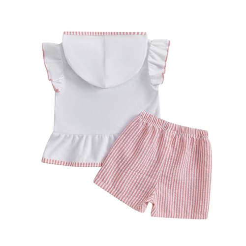 Licupiee Toddler Girls Lobster Swimsuit Beach Cover Up Fly Sleeve Hooded Terry Top and Shorts Set 2Pcs Bathing Suits Swimwear (Pink, 3-4T)