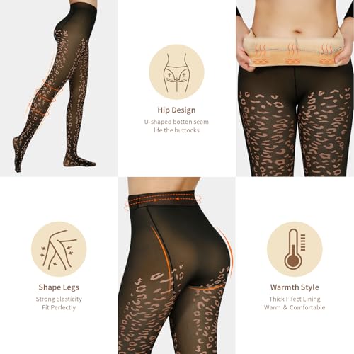 Image of X-CHENG Fleece Lined Tights Sheer Women - Fake Translucent Warm Pantyhose Leggings Sheer Thick Tights for Winter