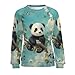 Cute Panda Bear Womens Raglan Shirt Long Sleeve Sweatshirts Round Neck Sweater Pullover Casual Tops