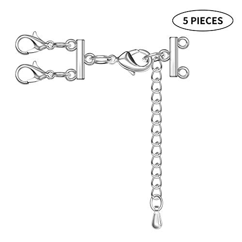 5 Sets Necklace Bracelet Connectors Multi Strand Clasps with Lobster Clasps for Jewelry Findings (Silver, 2 Strand Clasps with 2 Lobster Clasps)
