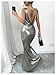 SHENHE Women's Sexy Open Back Shiny Metallic Maxi Dress Cowl Neck Bow Bodycon Cocktail Party Dress Silver Large