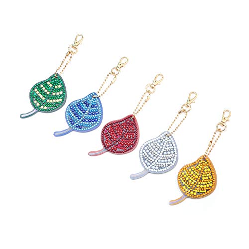 CFPacrobaticS 5 Piezas DIY Diamante Pintura Llavero Ornamento Mariposa Hoja, Bolso Monedero Encanto Colgante, Cumpleaños Regalos De San Valentín, para Damas Niñas Mujeres 2#