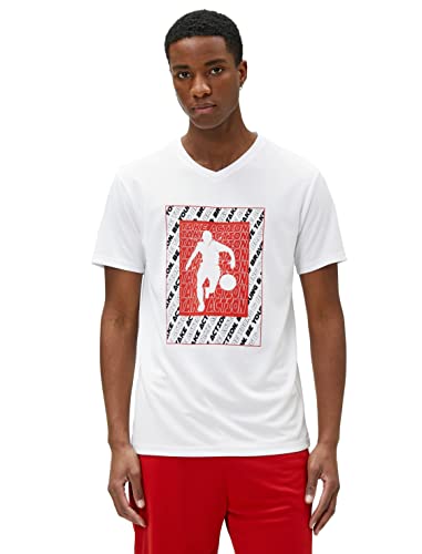 Koton Sport Oversized T-Shirt Basketball Printed Crew Neck Short Sleeve Camiseta, Blanco (000), M para Hombre