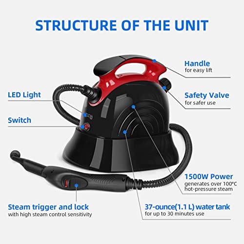 Multipurpose Steam Cleaner, 1500W Powerful Steam Mop For Floors, 37.2 Oz Multipurpose Steamer With 13 Accessory Kits And Maximum 6M Cleaning Radius #TOP3
